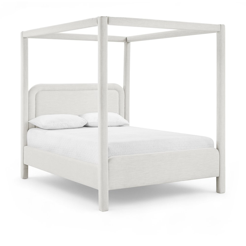 Salina Cream Linen Textured Fabric Upholstered King Bed. Picture 1