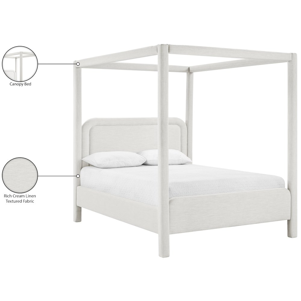 Salina Cream Linen Textured Fabric Upholstered Queen Bed. Picture 11