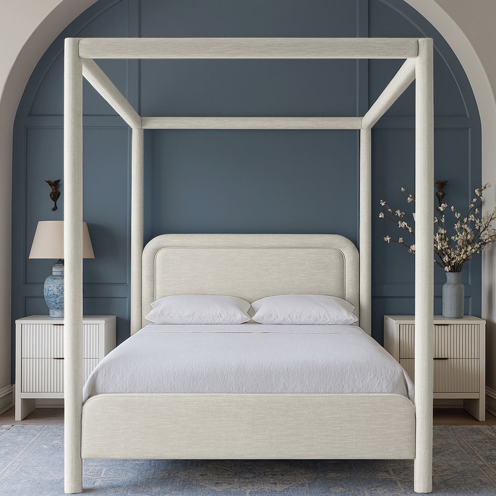 Salina Cream Linen Textured Fabric Upholstered Queen Bed. Picture 7