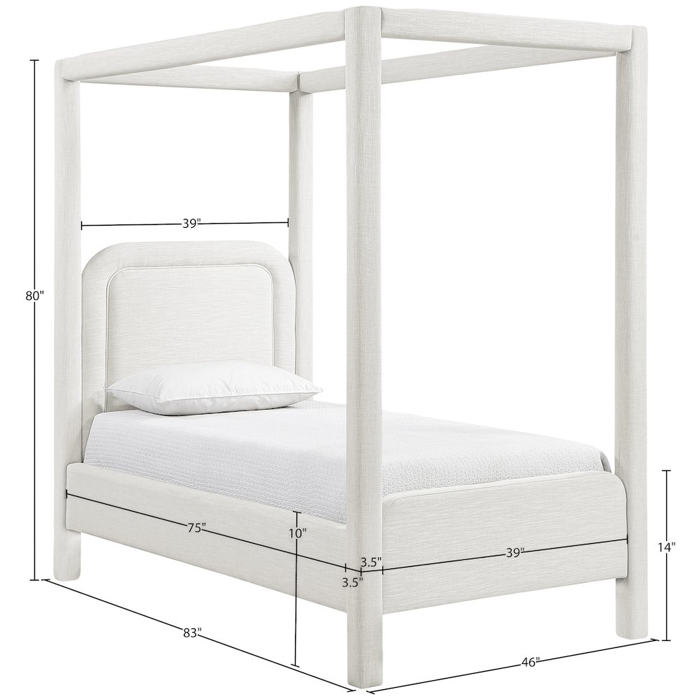 Salina Cream Linen Textured Fabric Upholstered Twin Bed. Picture 10