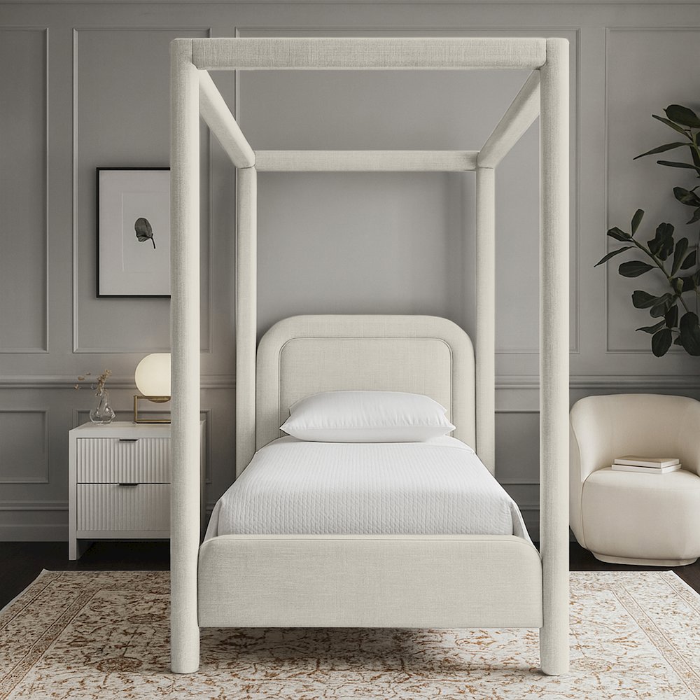Salina Cream Linen Textured Fabric Upholstered Twin Bed. Picture 7