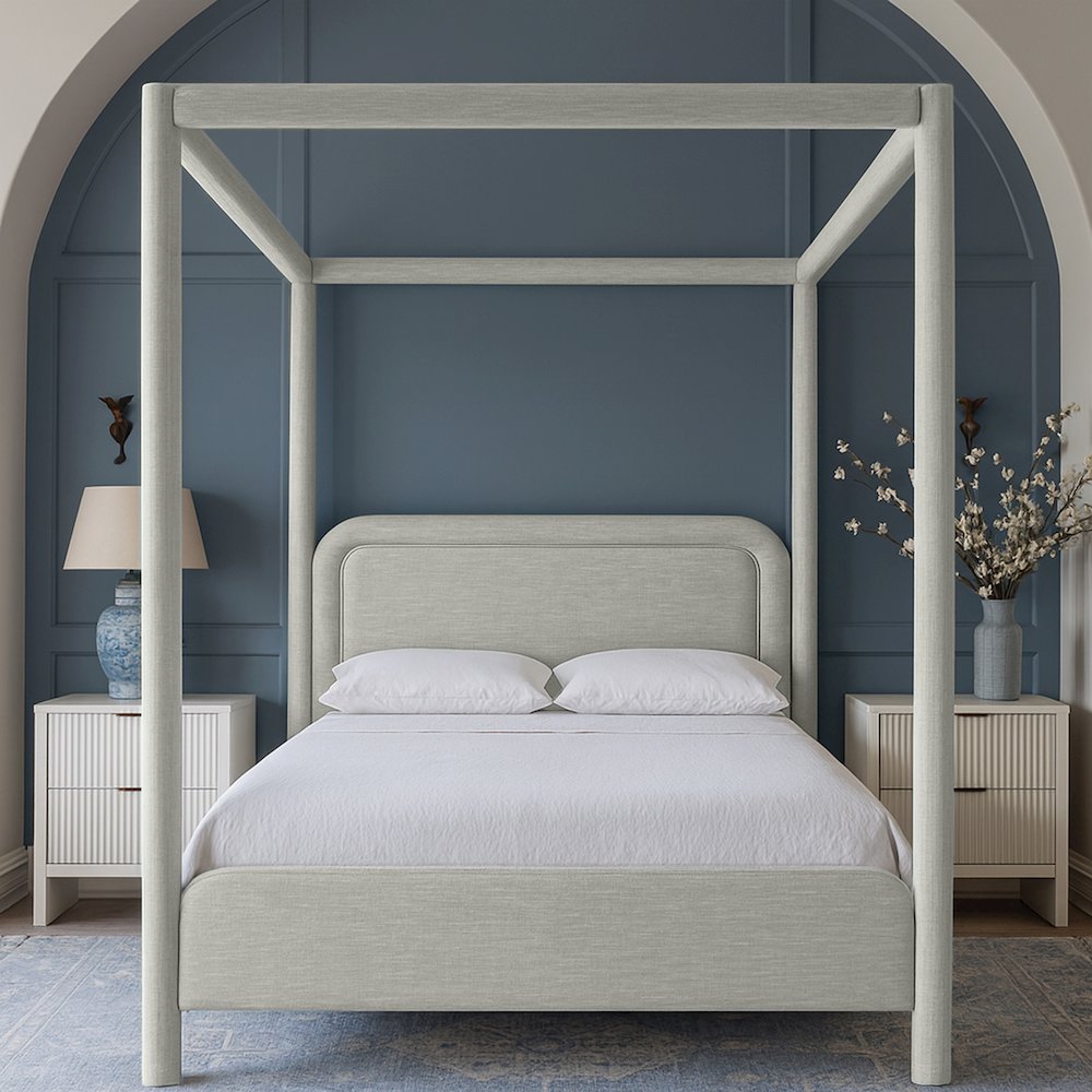 Salina Grey Linen Textured Fabric Upholstered Full Bed. Picture 7