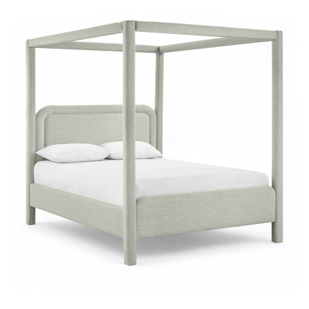 Salina Grey Linen Textured Fabric Upholstered King Bed. Picture 1
