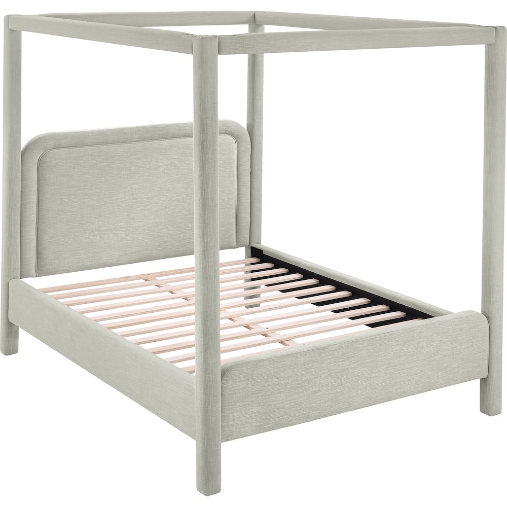 Salina Grey Linen Textured Fabric Upholstered King Bed. Picture 4