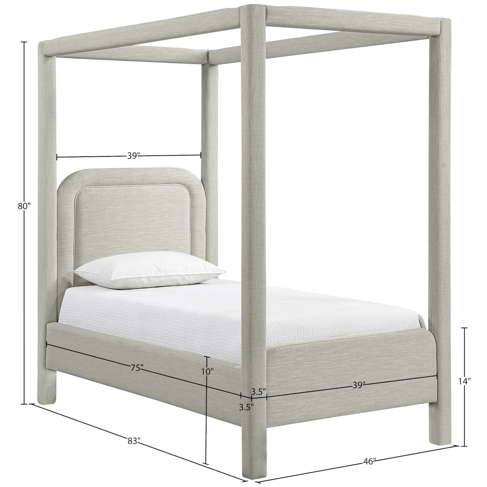 Salina Grey Linen Textured Fabric Upholstered Twin Bed. Picture 10