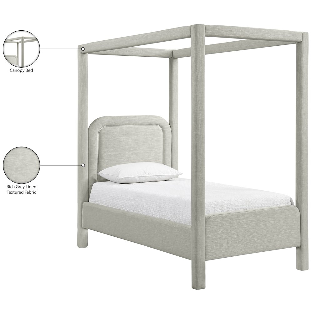 Salina Grey Linen Textured Fabric Upholstered Twin Bed. Picture 11