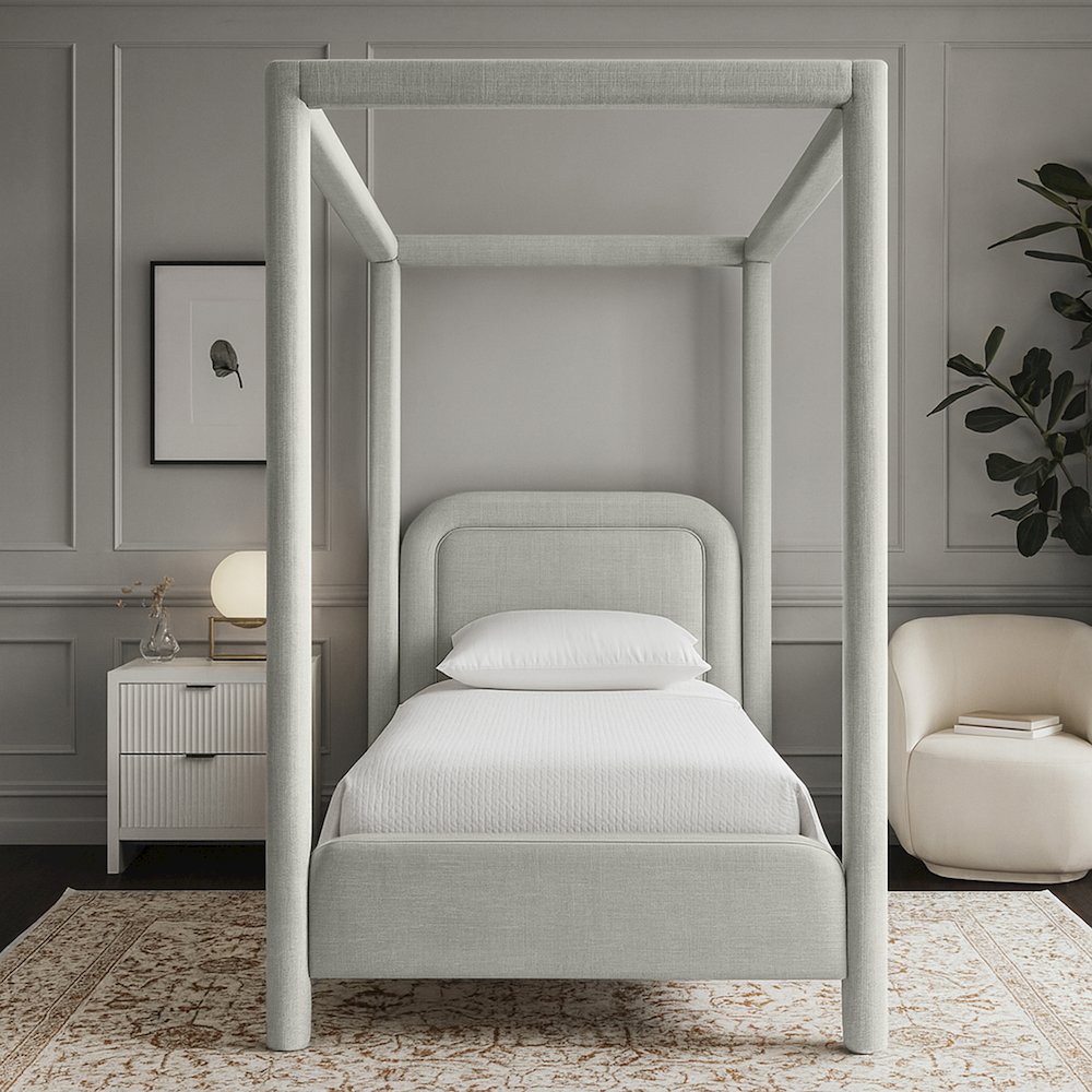 Salina Grey Linen Textured Fabric Upholstered Twin Bed. Picture 7