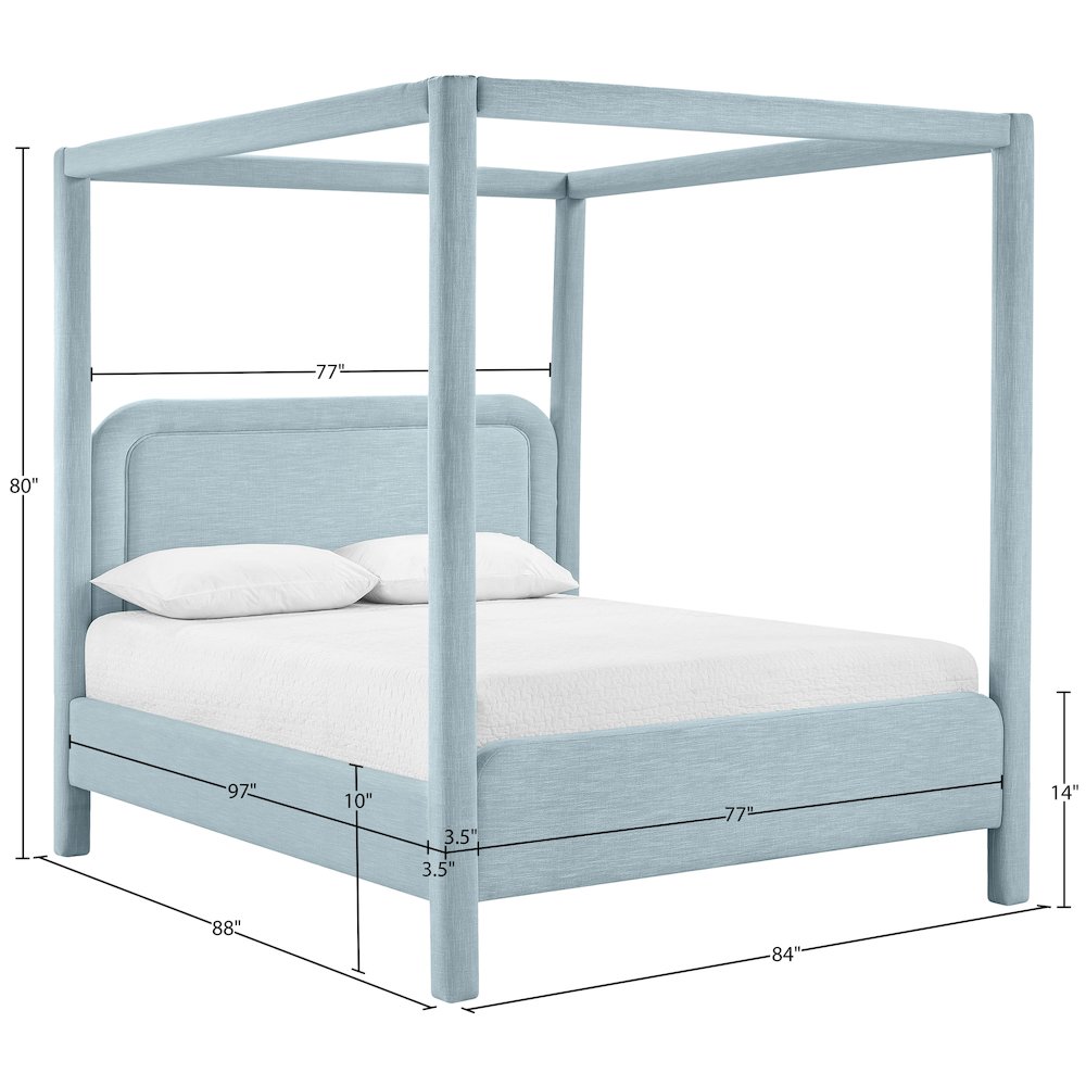 Salina Light Blue Linen Textured Fabric Upholstered King Bed. Picture 10