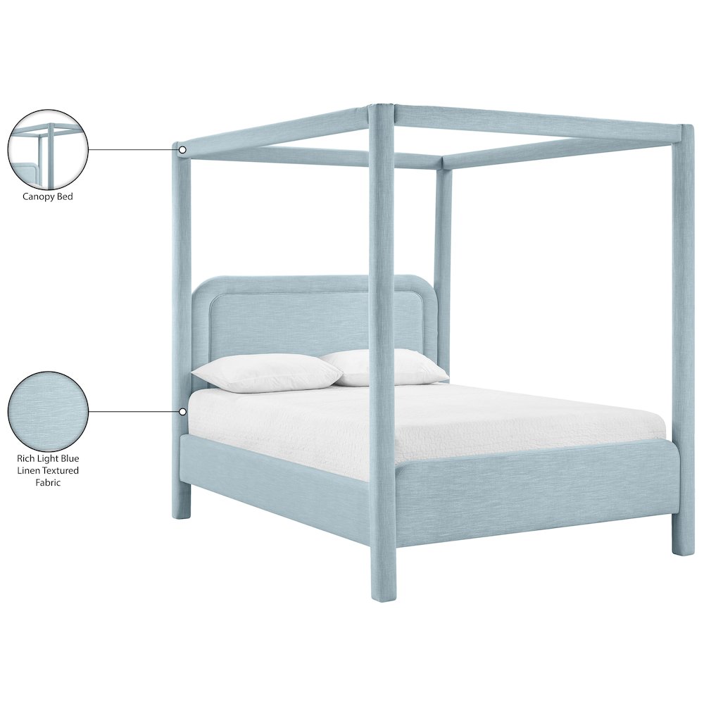 Salina Light Blue Linen Textured Fabric Upholstered King Bed. Picture 11