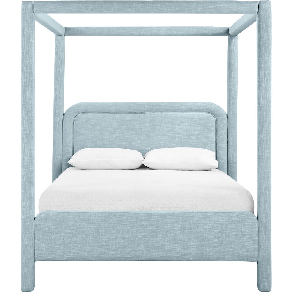 Salina Light Blue Linen Textured Fabric Upholstered King Bed. Picture 2