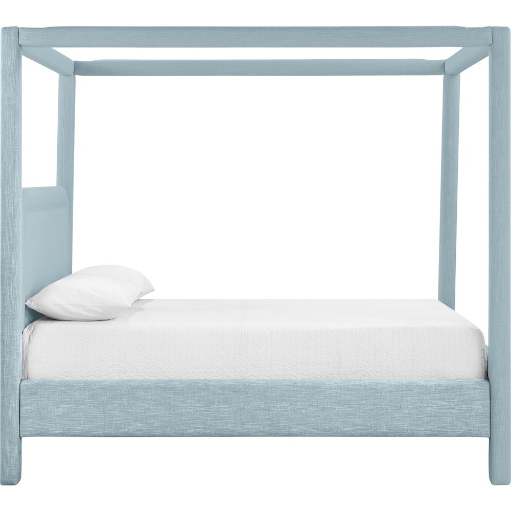 Salina Light Blue Linen Textured Fabric Upholstered King Bed. Picture 8