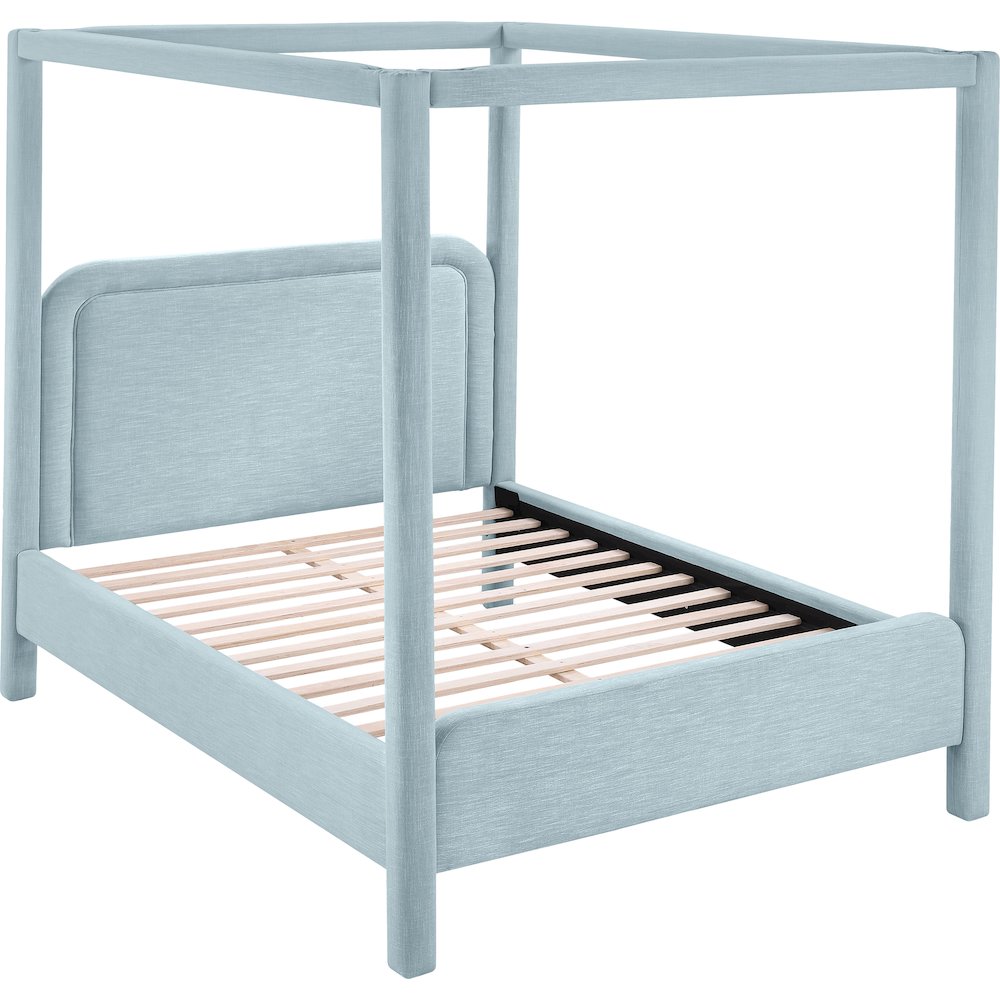 Salina Light Blue Linen Textured Fabric Upholstered King Bed. Picture 4