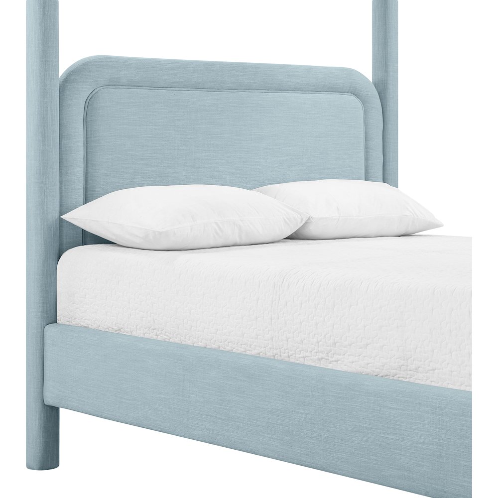 Salina Light Blue Linen Textured Fabric Upholstered King Bed. Picture 5