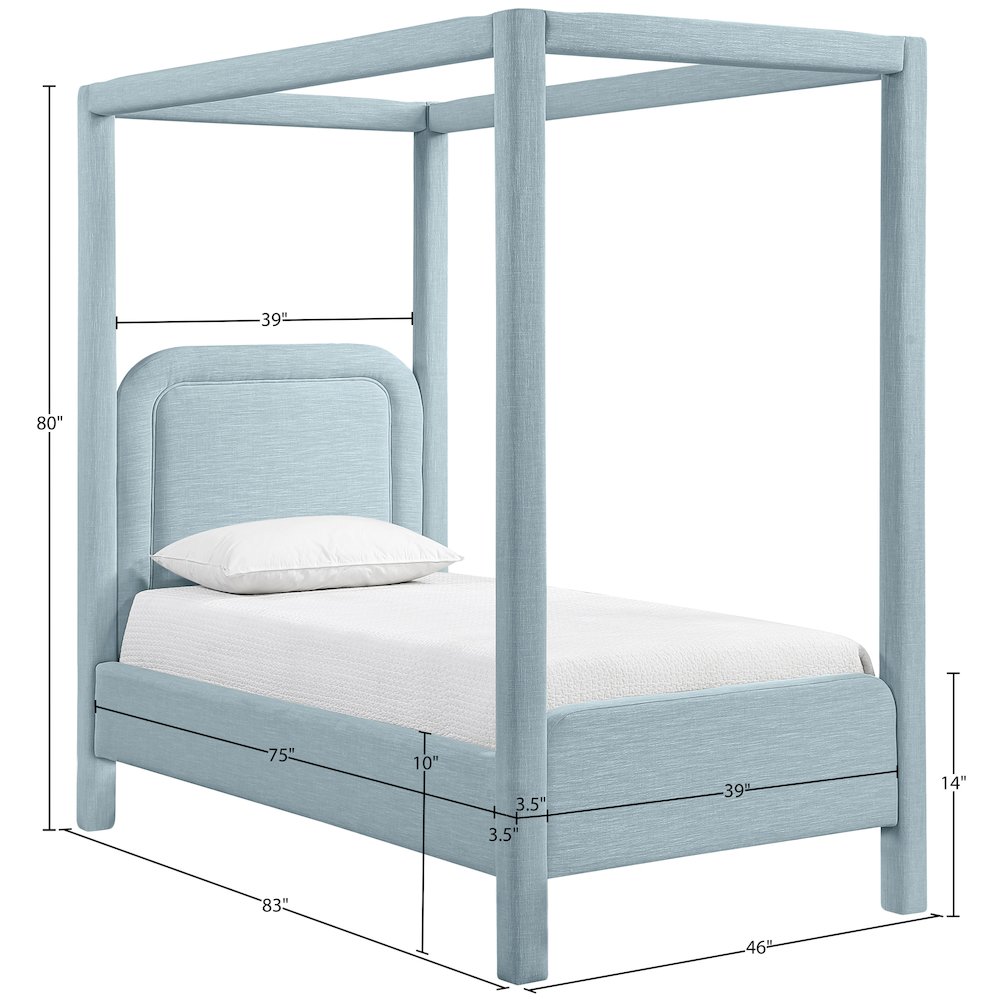 Salina Light Blue Linen Textured Fabric Upholstered Twin Bed. Picture 10