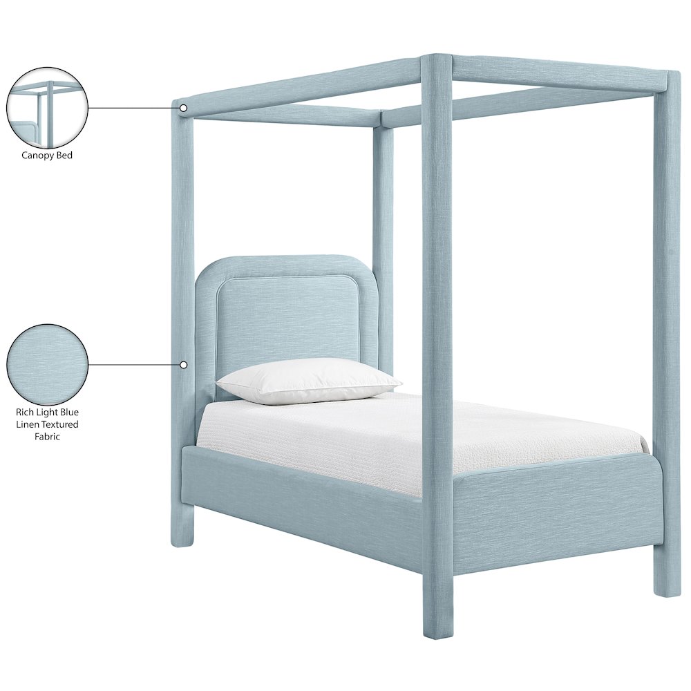 Salina Light Blue Linen Textured Fabric Upholstered Twin Bed. Picture 11