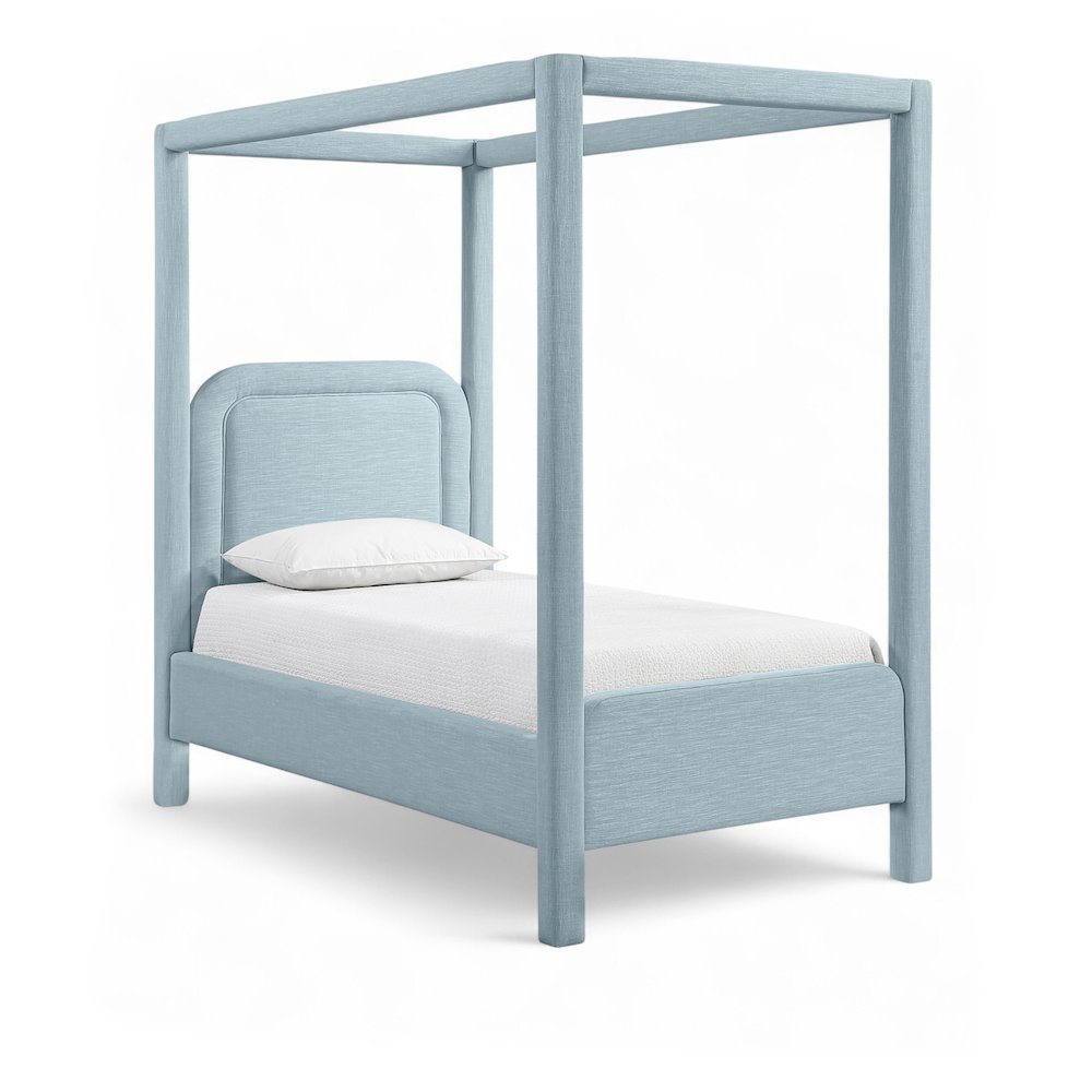 Salina Light Blue Linen Textured Fabric Upholstered Twin Bed. Picture 1