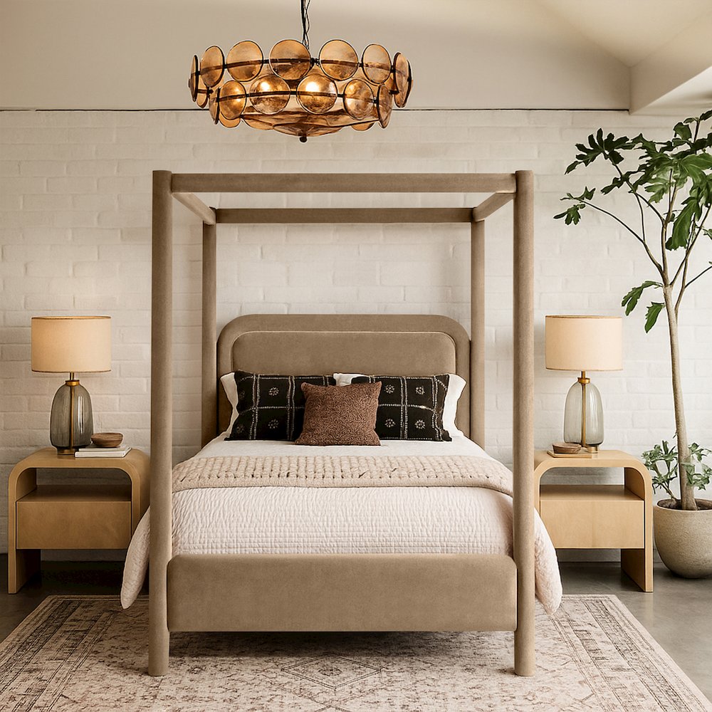 Salina Beige Velvet Upholstered Full Bed. Picture 7