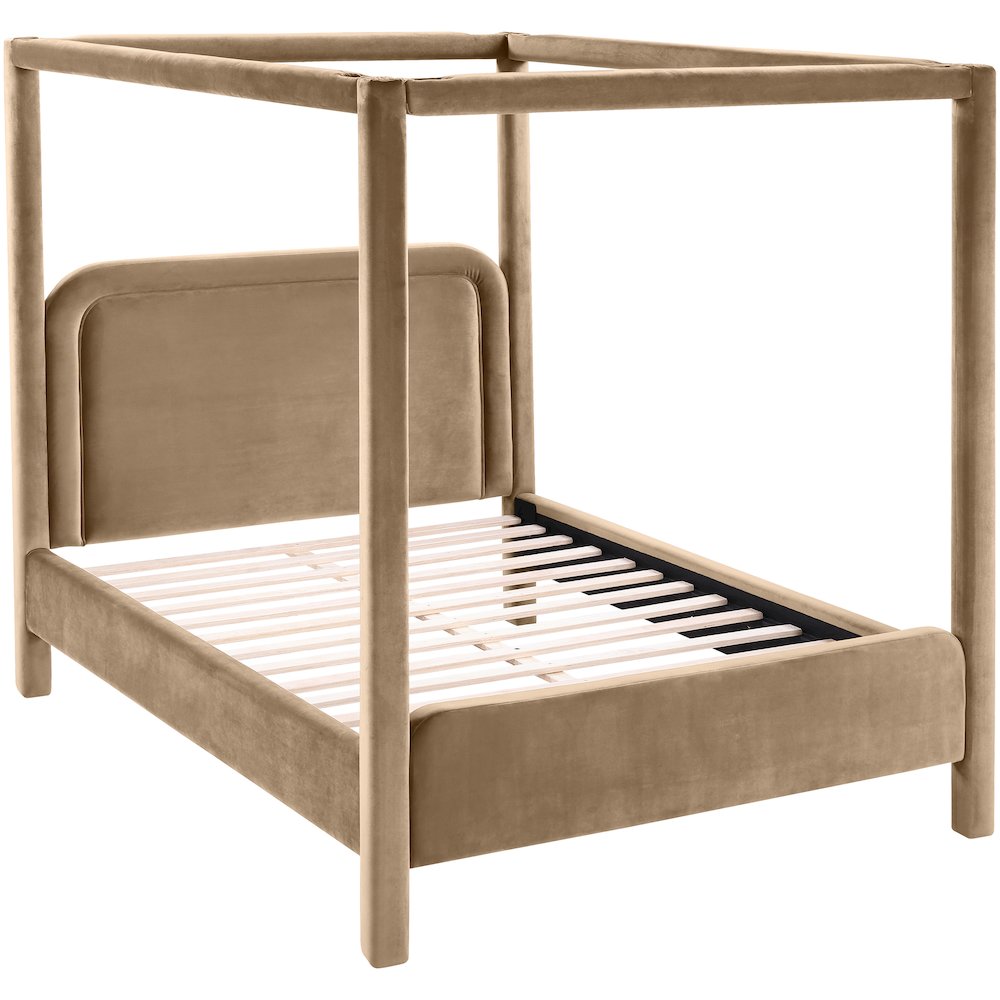 Salina Beige Velvet Upholstered Full Bed. Picture 4
