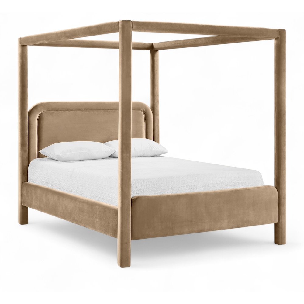 Salina Beige Velvet Upholstered King Bed. Picture 1