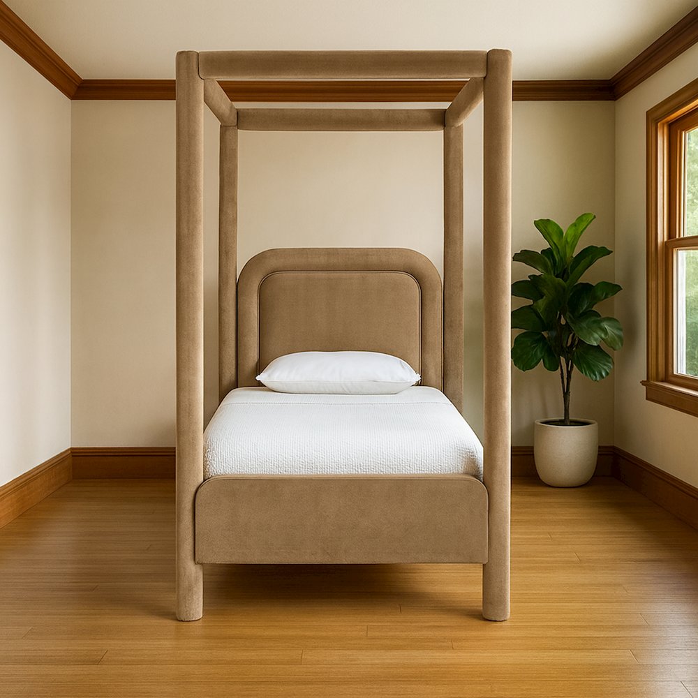 Salina Beige Velvet Upholstered Twin Bed. Picture 7
