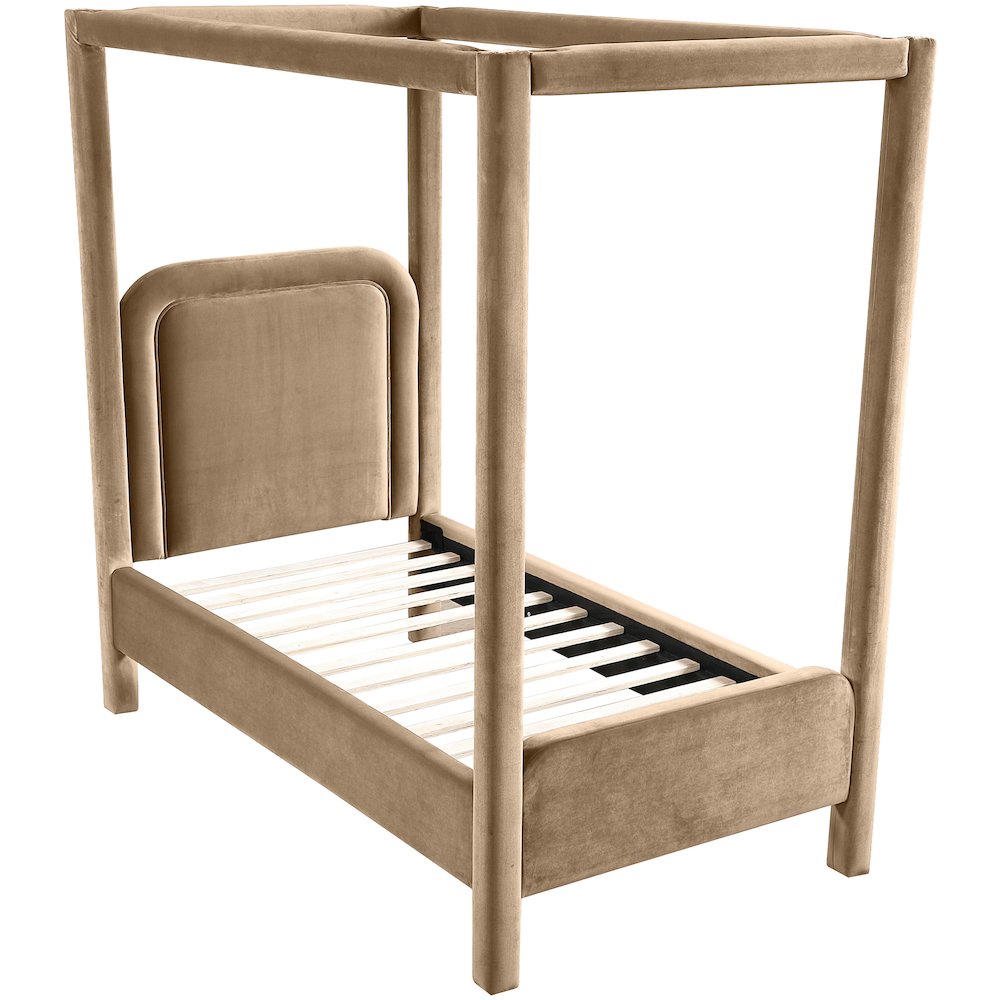 Salina Beige Velvet Upholstered Twin Bed. Picture 4