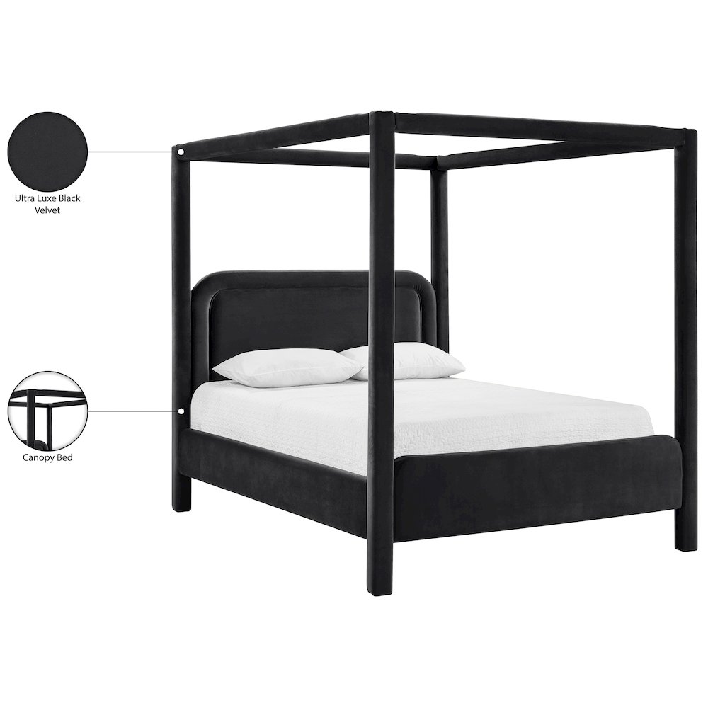 Salina Black Velvet Upholstered King Bed. Picture 11