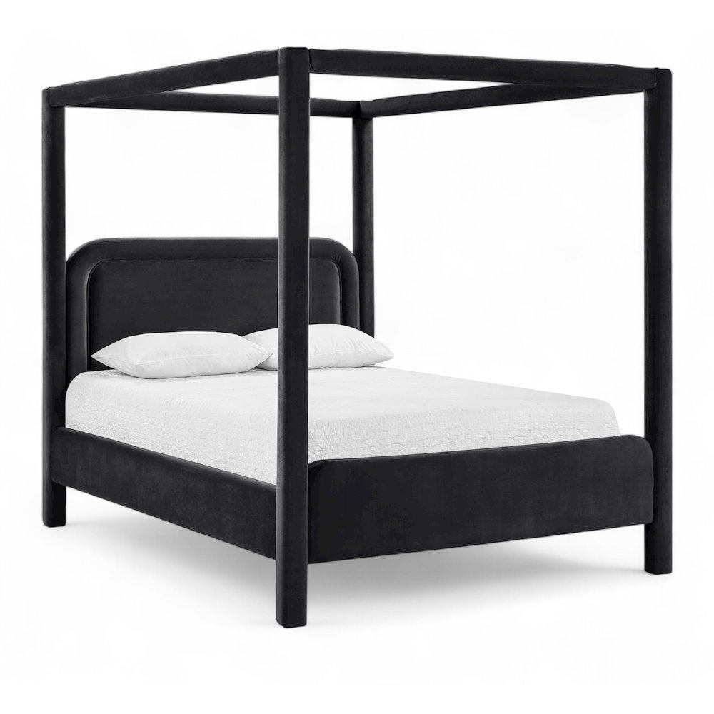 Salina Black Velvet Upholstered Queen Bed. Picture 1