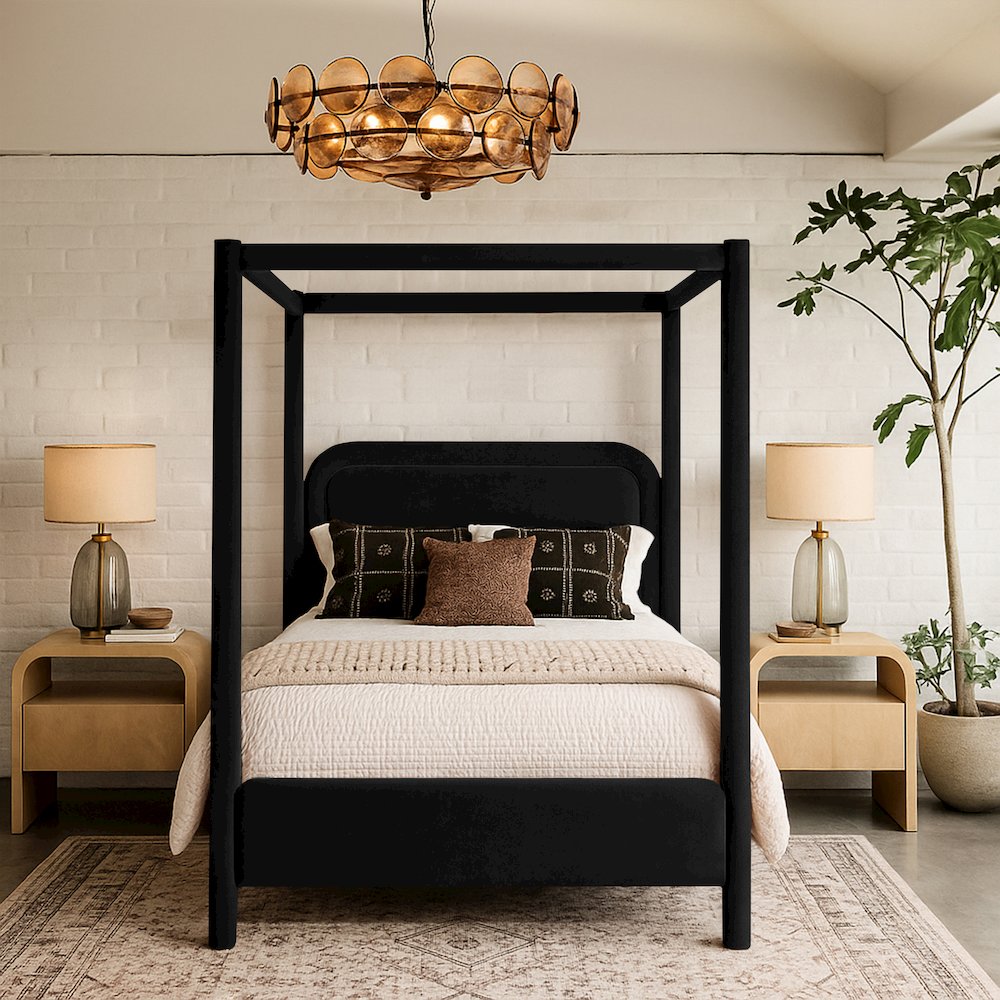 Salina Black Velvet Upholstered Queen Bed. Picture 7