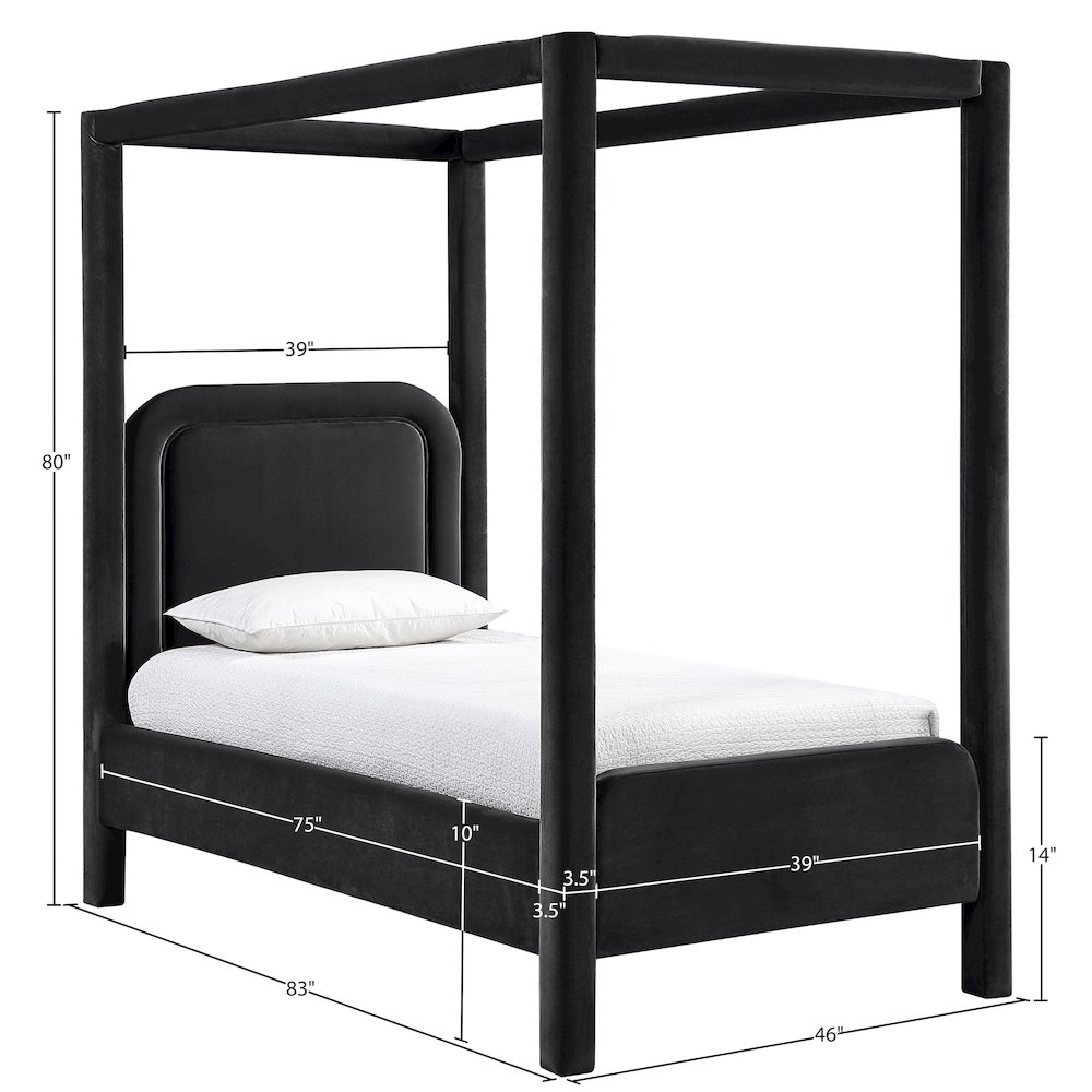 Salina Black Velvet Upholstered Twin Bed. Picture 10