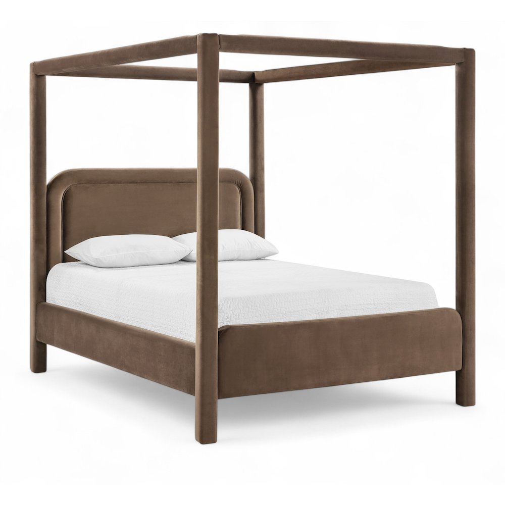 Salina Brown Velvet Upholstered Queen Bed. Picture 1