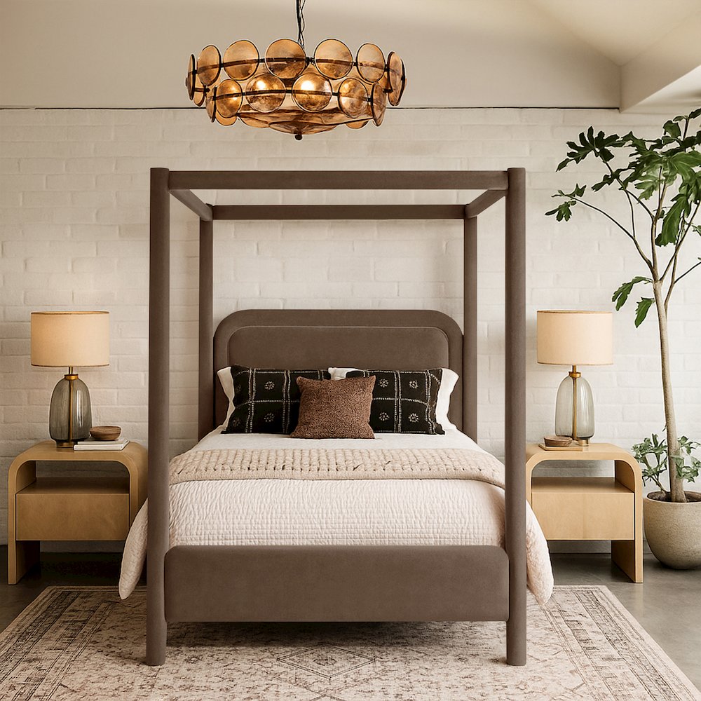 Salina Brown Velvet Upholstered Queen Bed. Picture 7