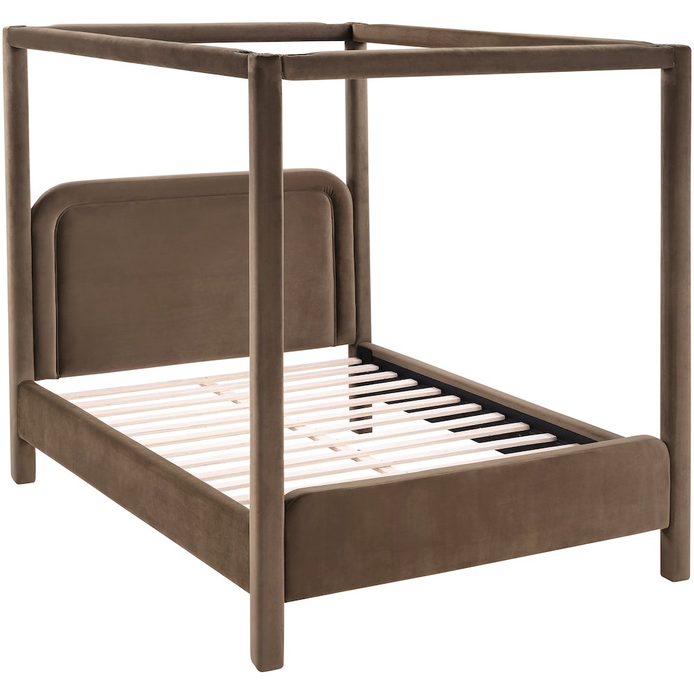 Salina Brown Velvet Upholstered Queen Bed. Picture 4
