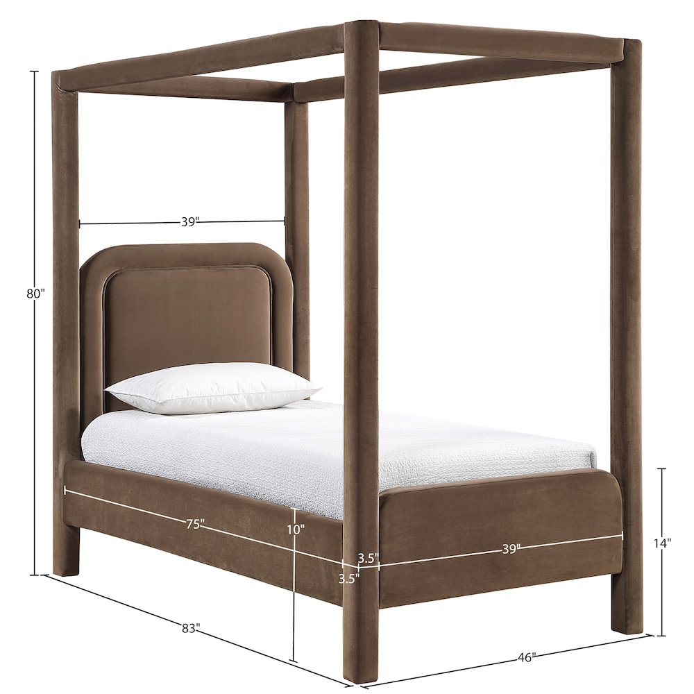 Salina Brown Velvet Upholstered Twin Bed. Picture 10