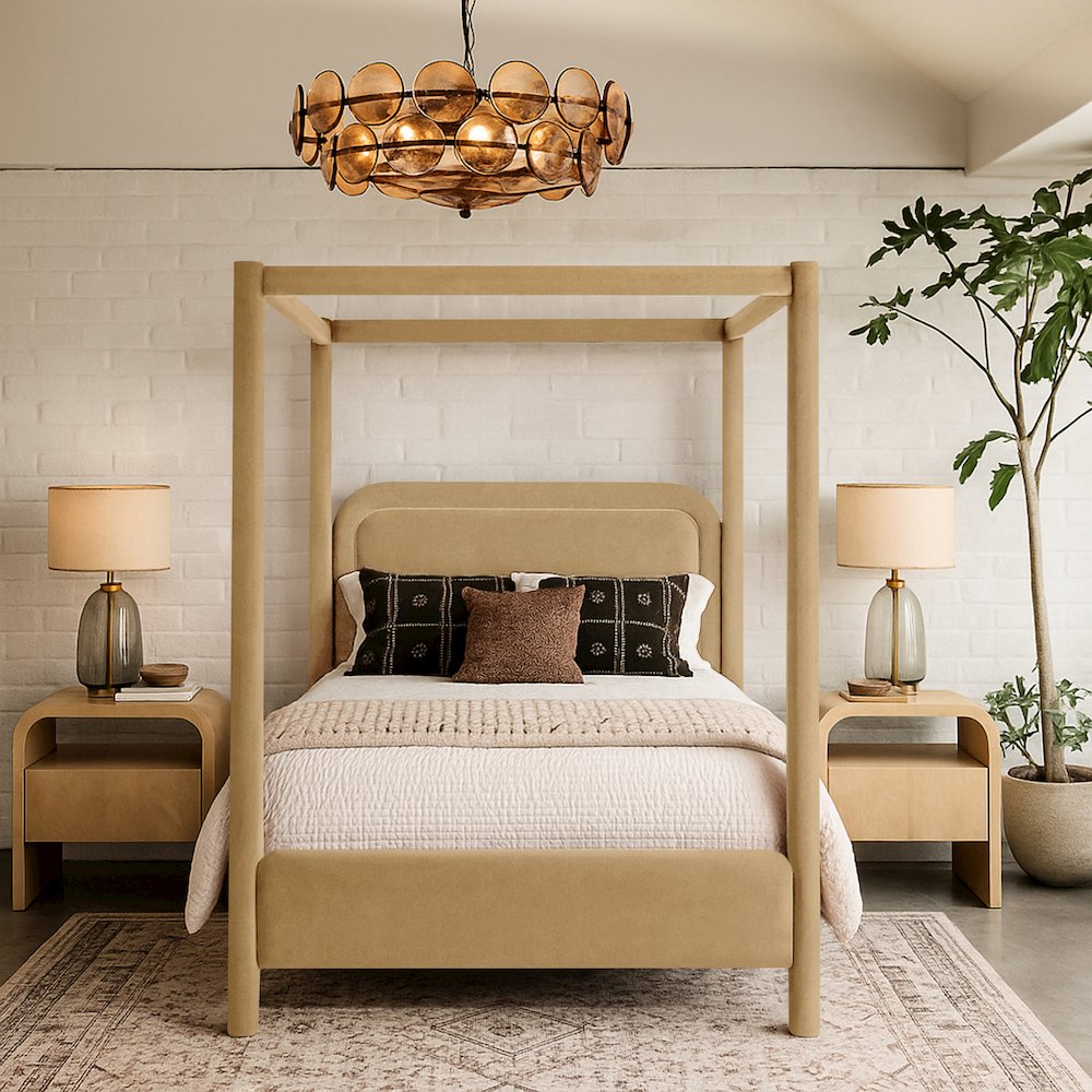 Salina Camel Velvet Upholstered Full Bed. Picture 7