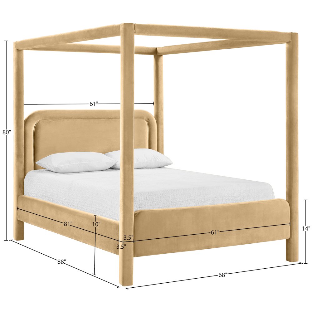 Salina Camel Velvet Upholstered Queen Bed. Picture 10