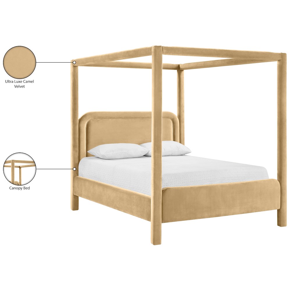 Salina Camel Velvet Upholstered Queen Bed. Picture 11