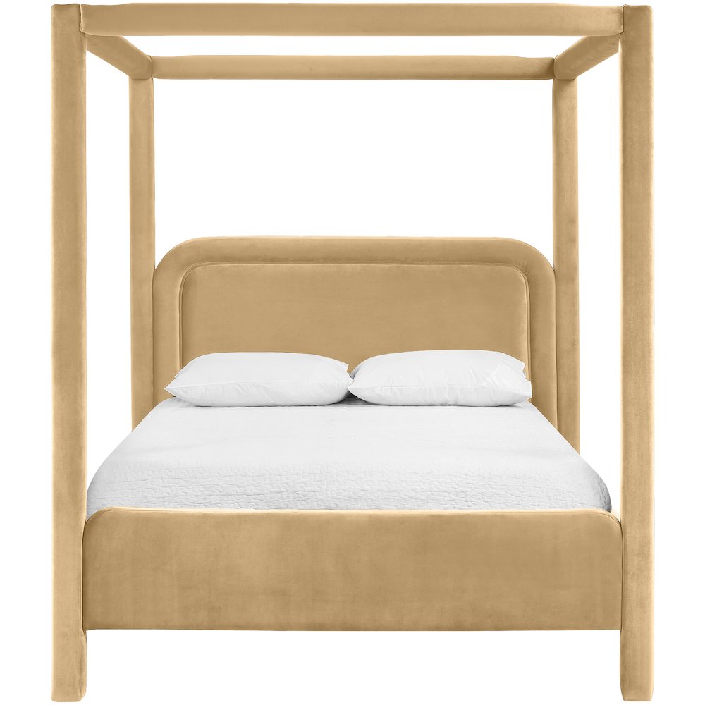 Salina Camel Velvet Upholstered Queen Bed. Picture 2