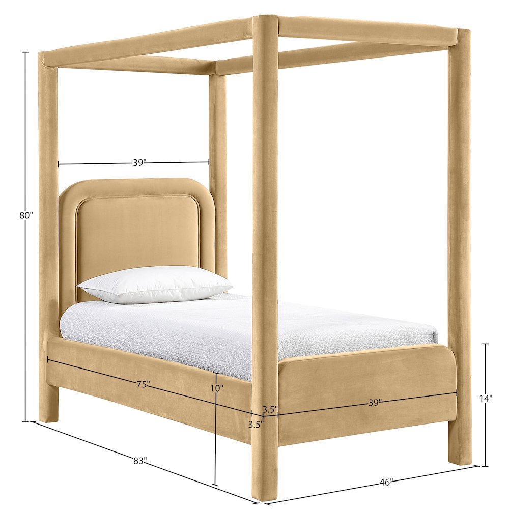 Salina Camel Velvet Upholstered Twin Bed. Picture 10