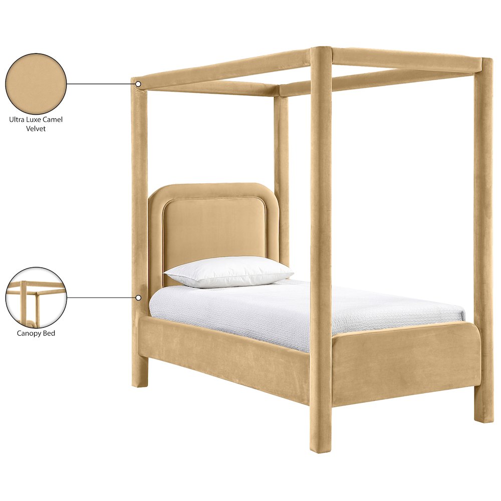 Salina Camel Velvet Upholstered Twin Bed. Picture 11