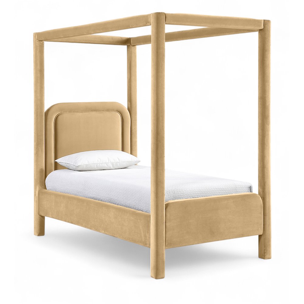 Salina Camel Velvet Upholstered Twin Bed. Picture 1