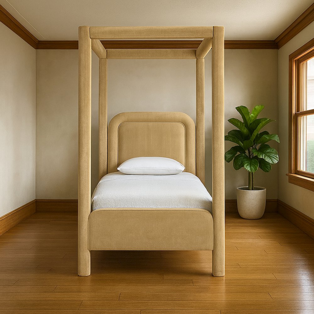 Salina Camel Velvet Upholstered Twin Bed. Picture 7