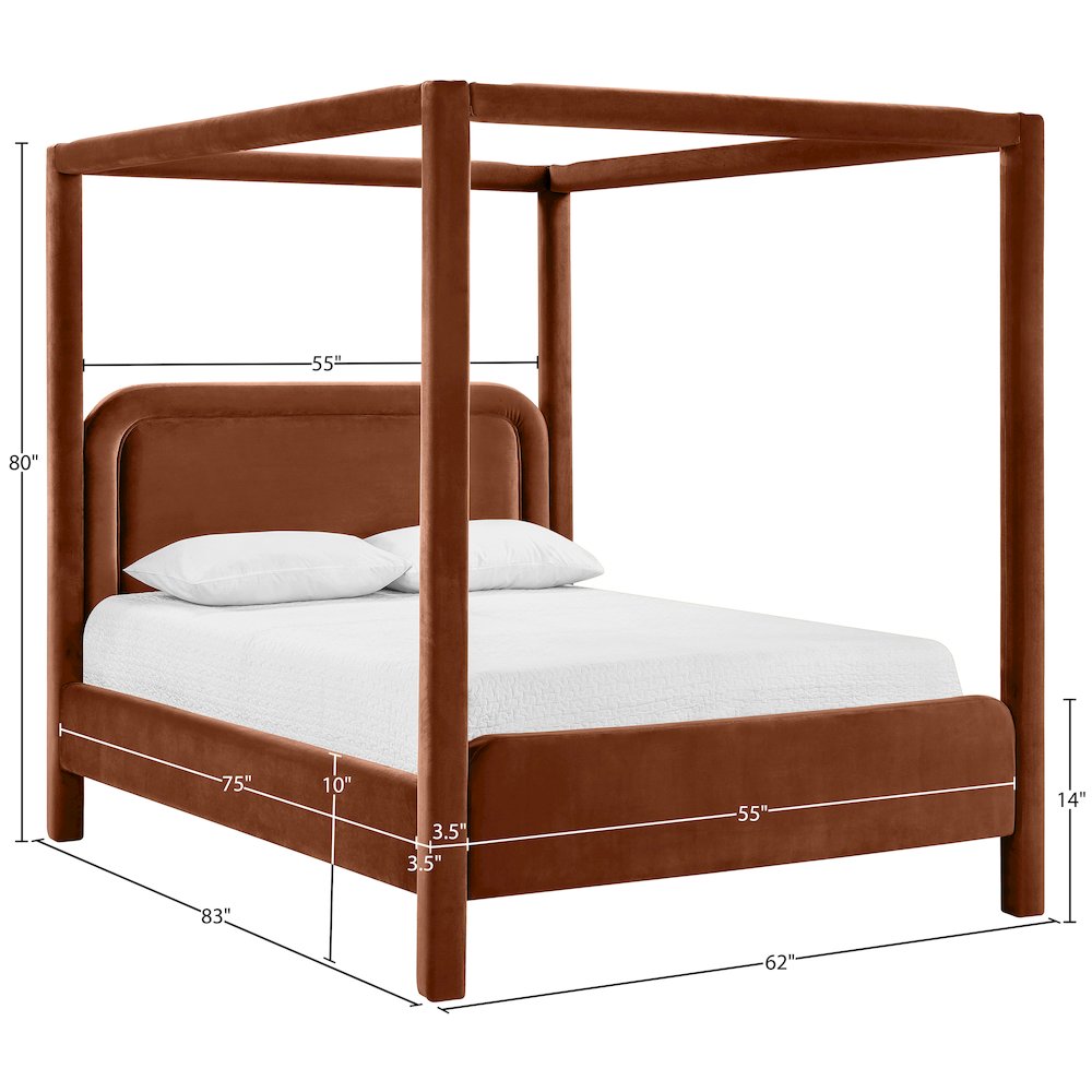 Salina Cognac Velvet Upholstered Full Bed. Picture 10
