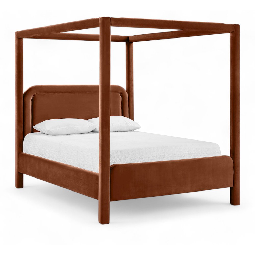 Salina Cognac Velvet Upholstered Full Bed. Picture 1