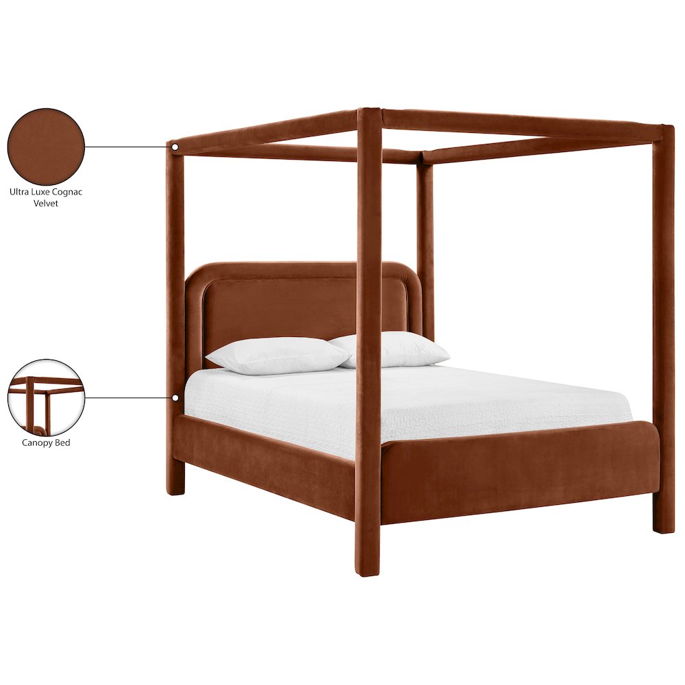 Salina Cognac Velvet Upholstered King Bed. Picture 11