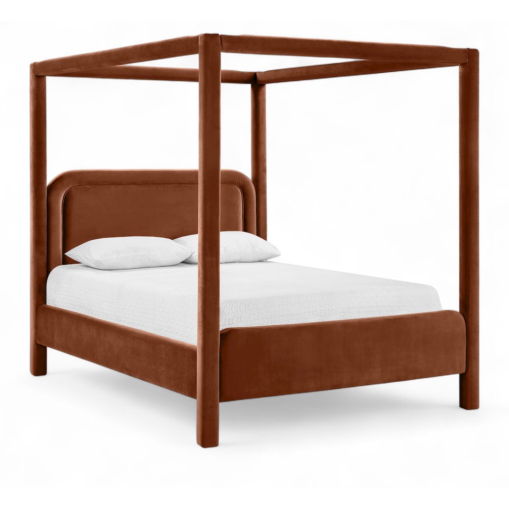 Salina Cognac Velvet Upholstered King Bed. Picture 1