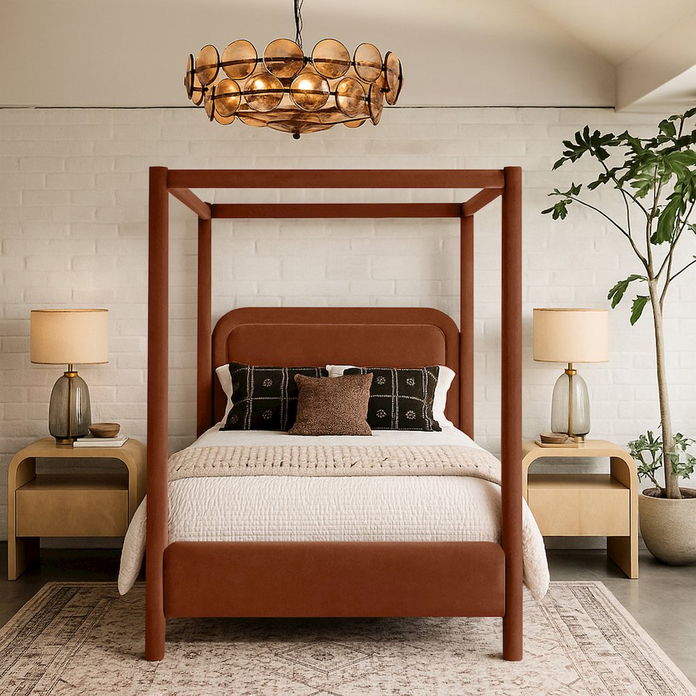 Salina Cognac Velvet Upholstered Queen Bed. Picture 7