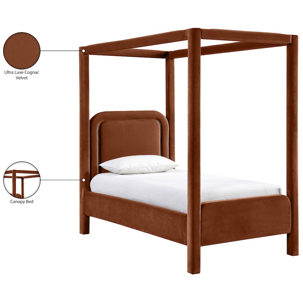 Salina Cognac Velvet Upholstered Twin Bed. Picture 11