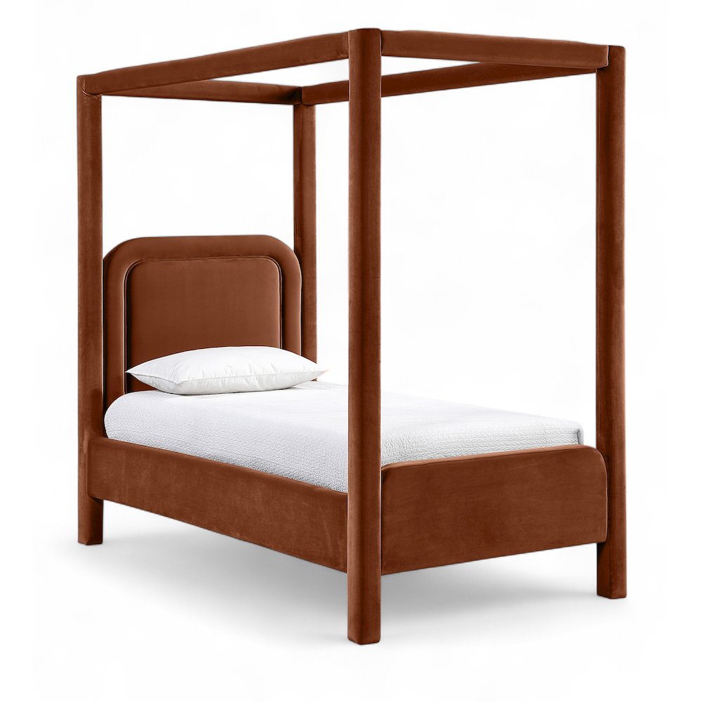 Salina Cognac Velvet Upholstered Twin Bed. Picture 1