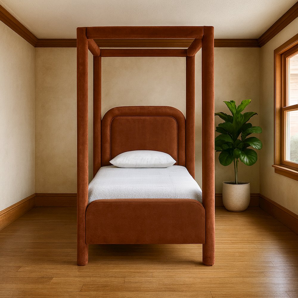 Salina Cognac Velvet Upholstered Twin Bed. Picture 7