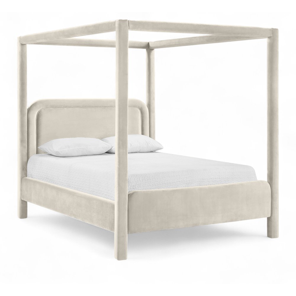 Salina Cream Velvet Upholstered Full Bed. Picture 1